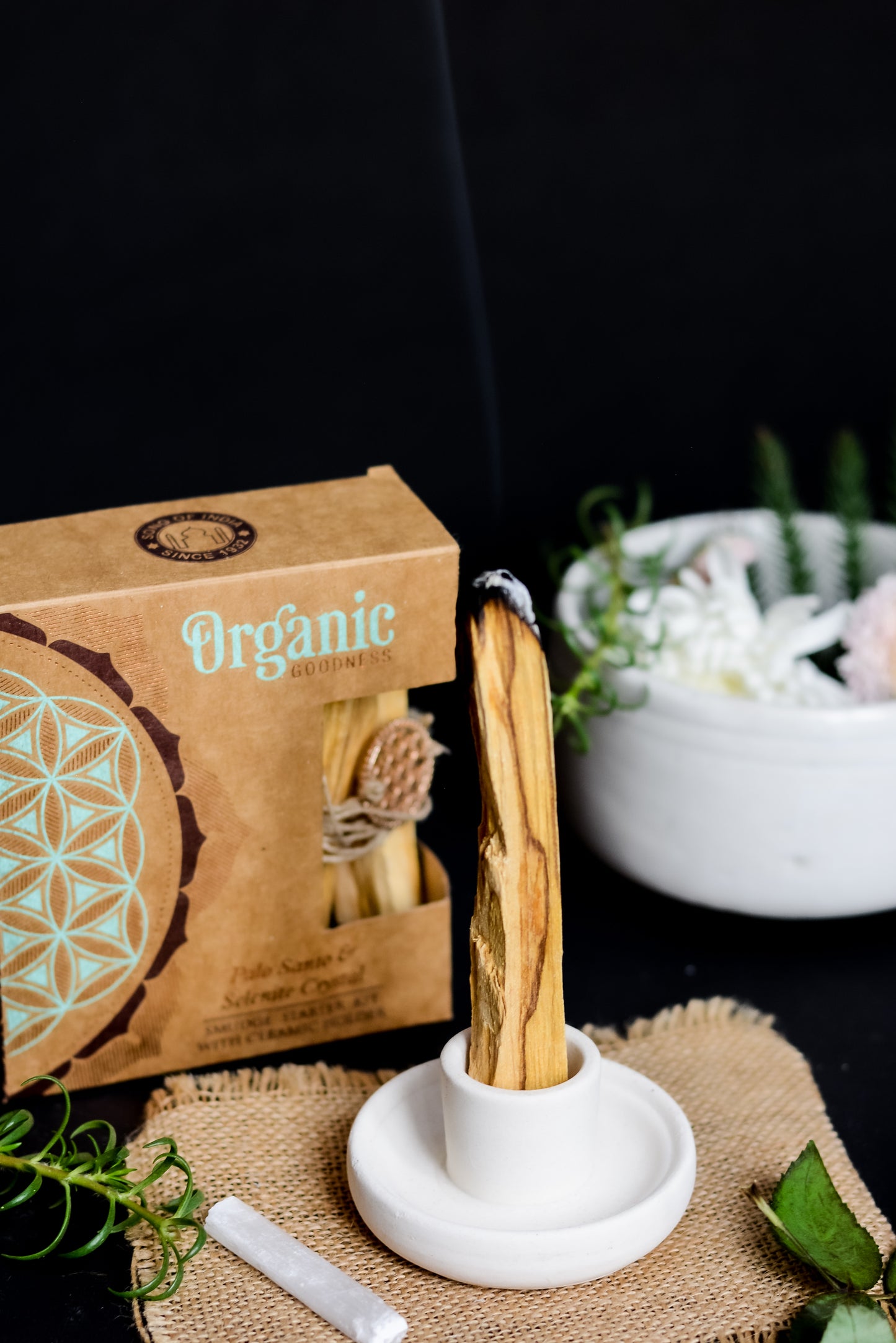 Kit de Limpieza Energética con Selenita, Palo Santo & Flor de la Vida | Smudge Kit