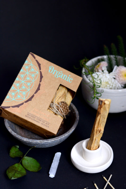 Kit de Limpieza Energética con Selenita, Palo Santo & Flor de la Vida | Smudge Kit