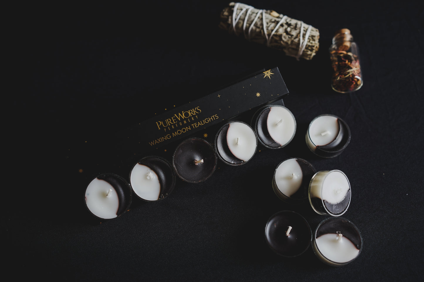 Pack 5 Velas 'Moon Phases' - Ritual de Fases Lunares (Tea Lights)