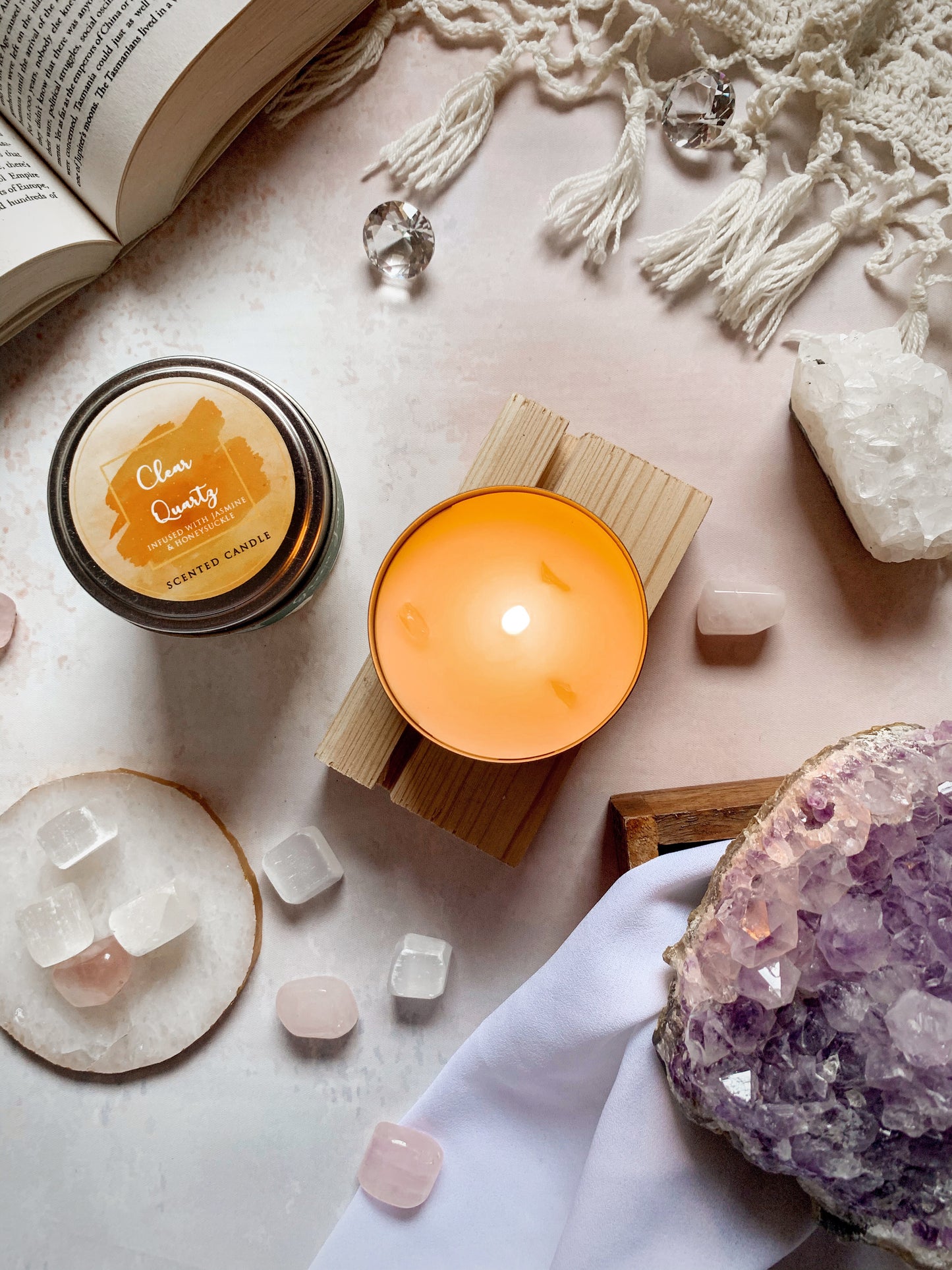 Vela Aromática 'Healing Stones' con Cristales Reales (80g)