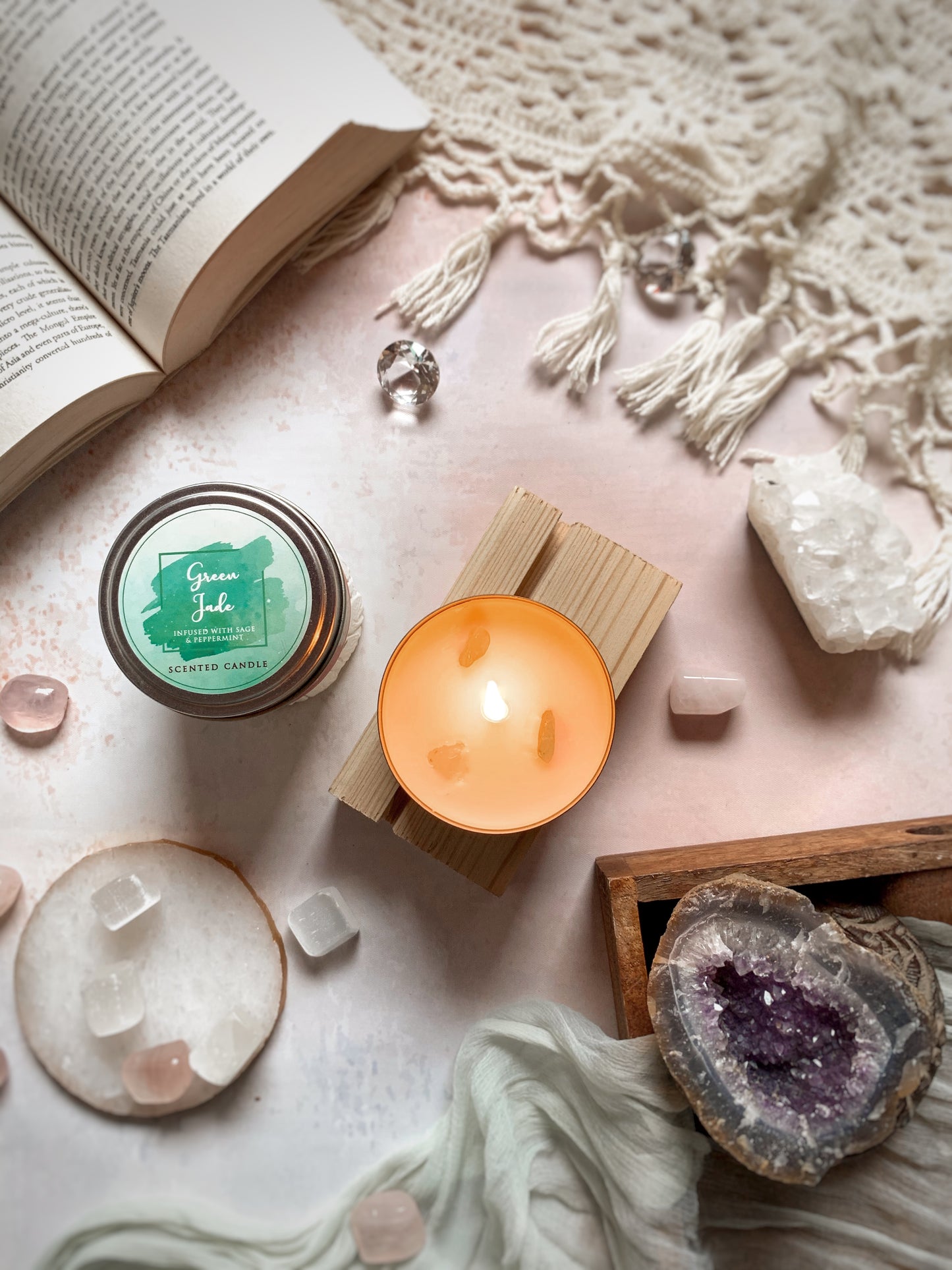 Vela Aromática 'Healing Stones' con Cristales Reales (80g)