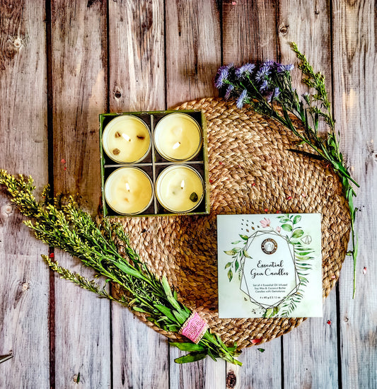 Set de 4 Velas 'Healing Stones' con Cristales Reales - Caja de Regalo de Lujo