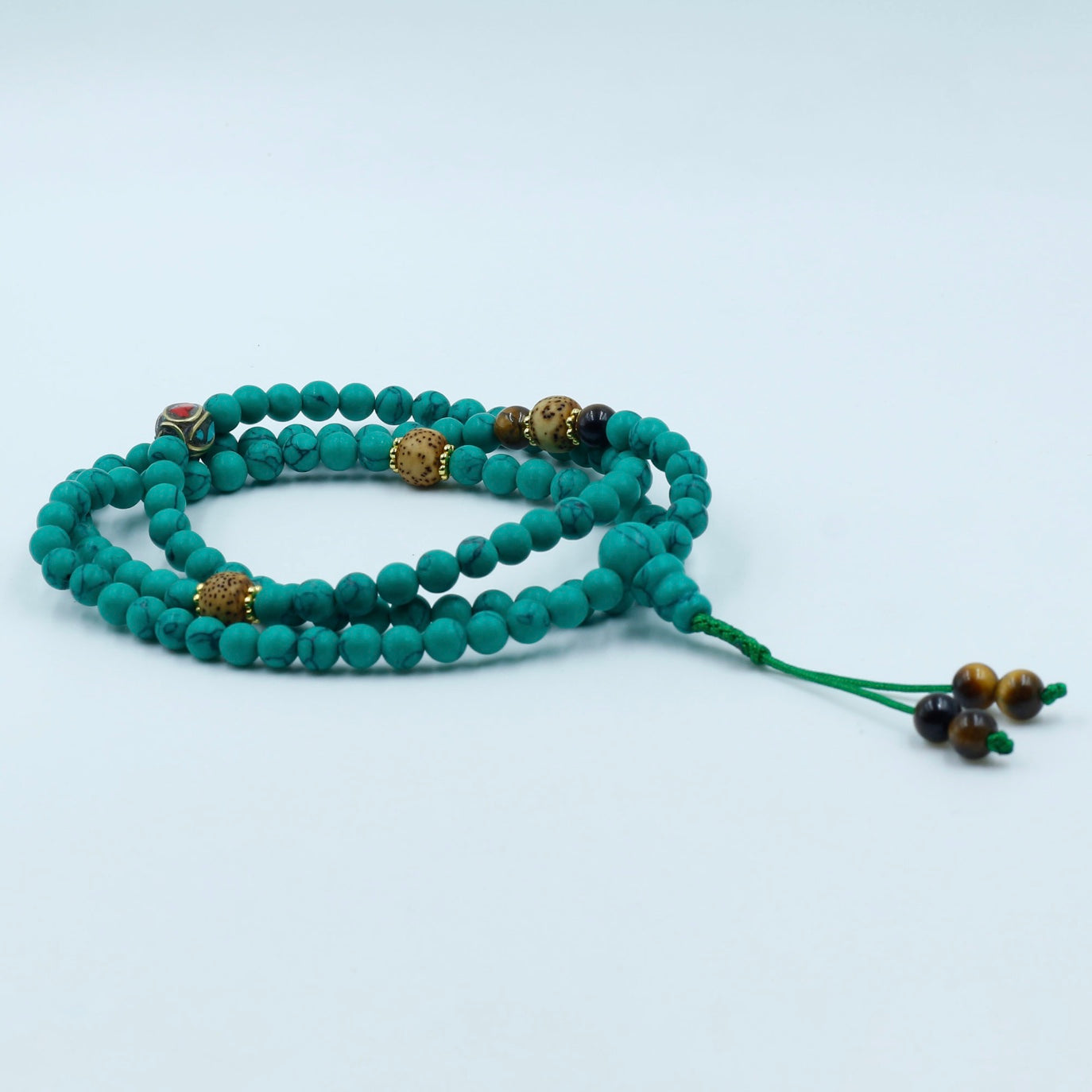 Collar Mala de Turquesa 6mm con Semilla de Loto e Incrustación – Paz y Energía Positiva - Buddha Stones