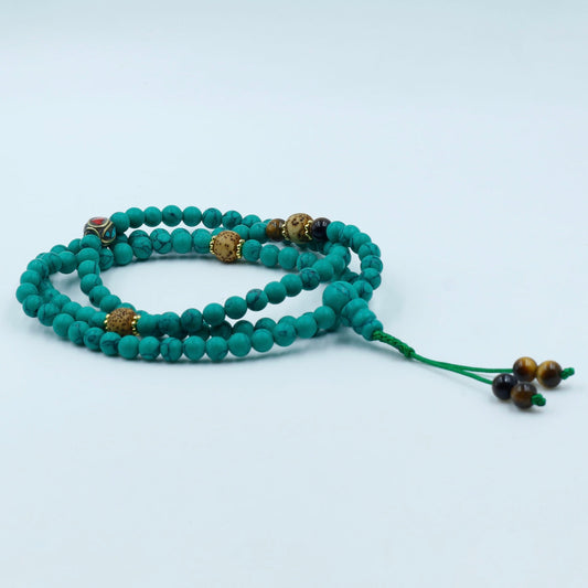 Collar Mala de Turquesa 6mm con Semilla de Loto e Incrustación – Paz y Energía Positiva - Buddha Stones