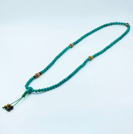 Collar Mala de Turquesa 6mm con Semilla de Loto e Incrustación – Paz y Energía Positiva - Buddha Stones