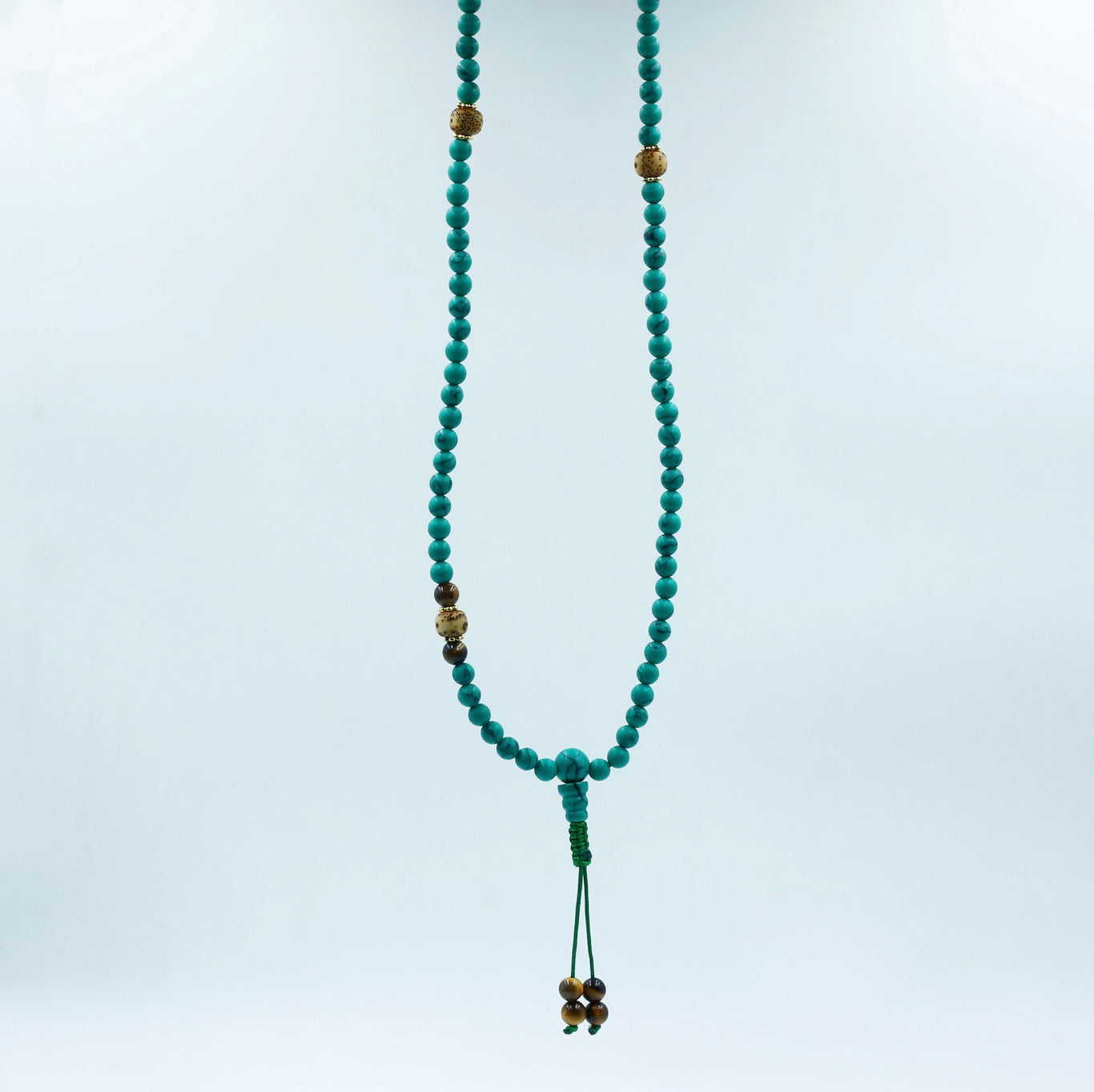Collar Mala de Turquesa 6mm con Semilla de Loto e Incrustación – Paz y Energía Positiva - Buddha Stones
