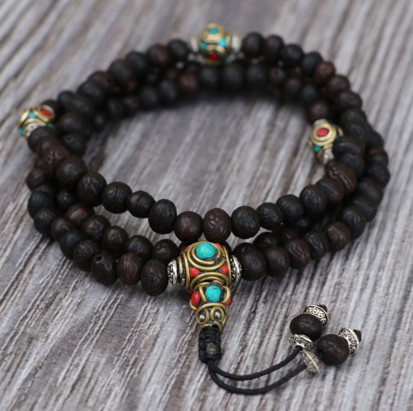 Collar Mala de Semillas Raktu con Cobre Incrustado – Claridad y Energía Vital - Buddha Stones