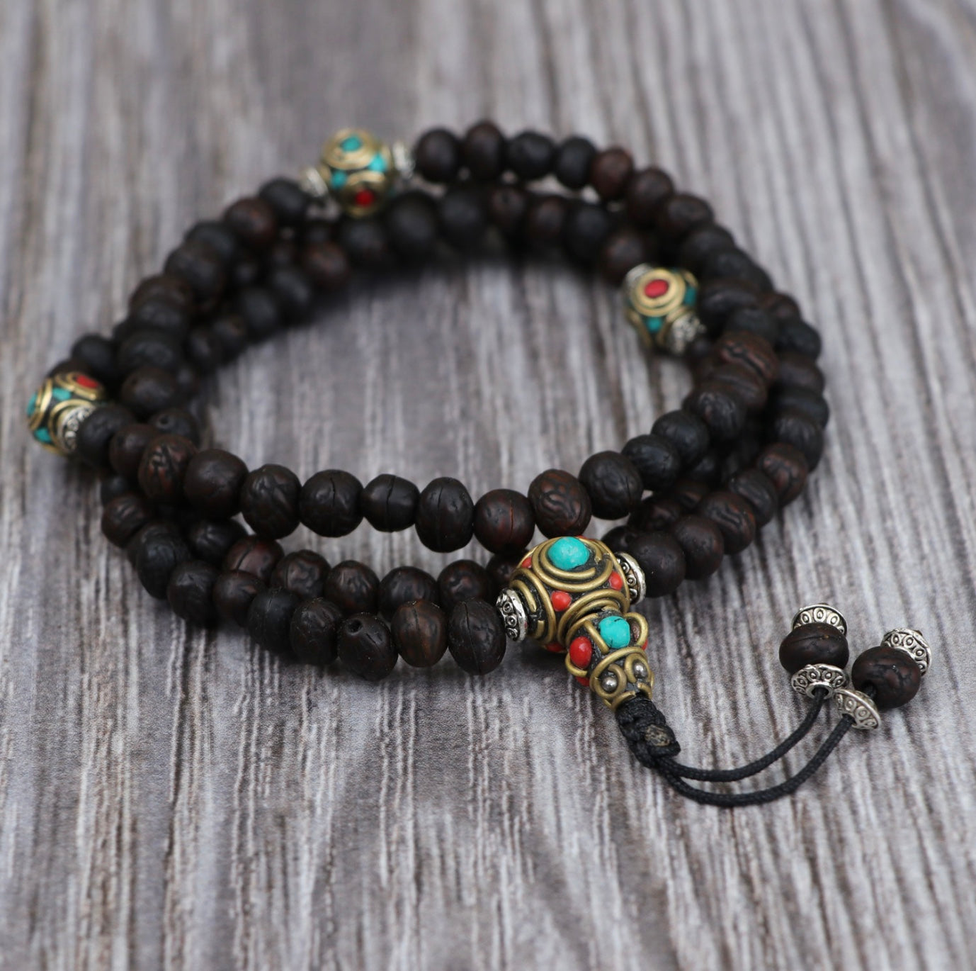 Collar Mala de Semillas Raktu con Cobre Incrustado – Claridad y Energía Vital - Buddha Stones