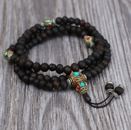 Collar Mala de Semillas Raktu con Cobre Incrustado – Claridad y Energía Vital - Buddha Stones