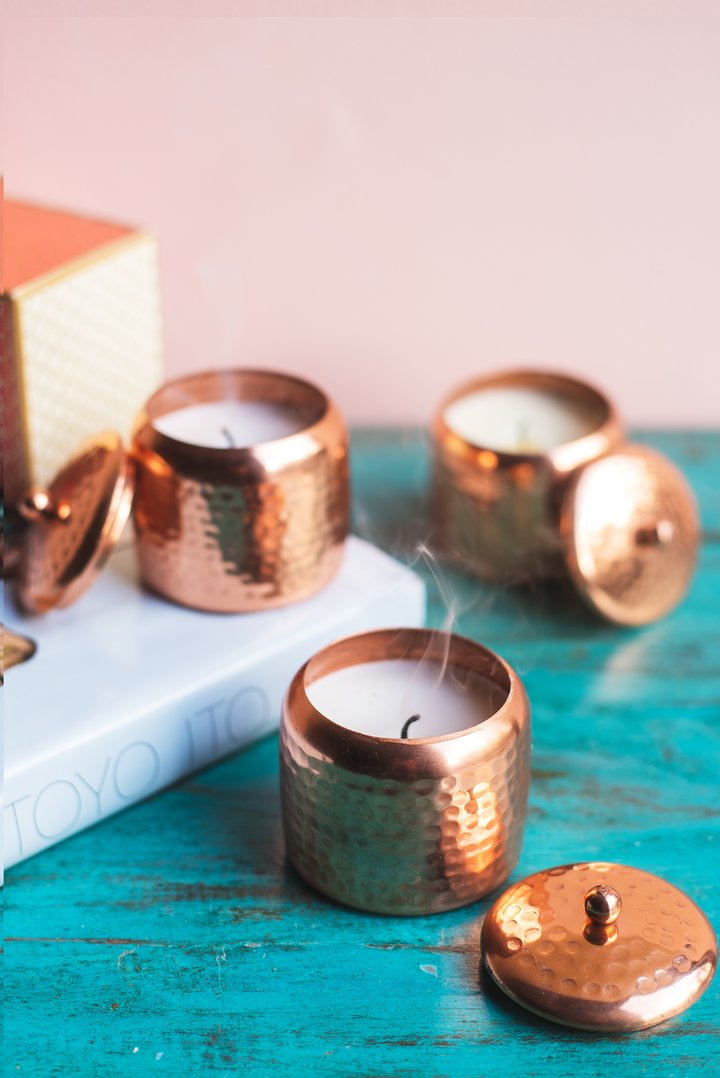 Set de Regalo Ayurveda: Trío de Velas en Cobre - Cera de Soja & Coco (Edición Lujo)