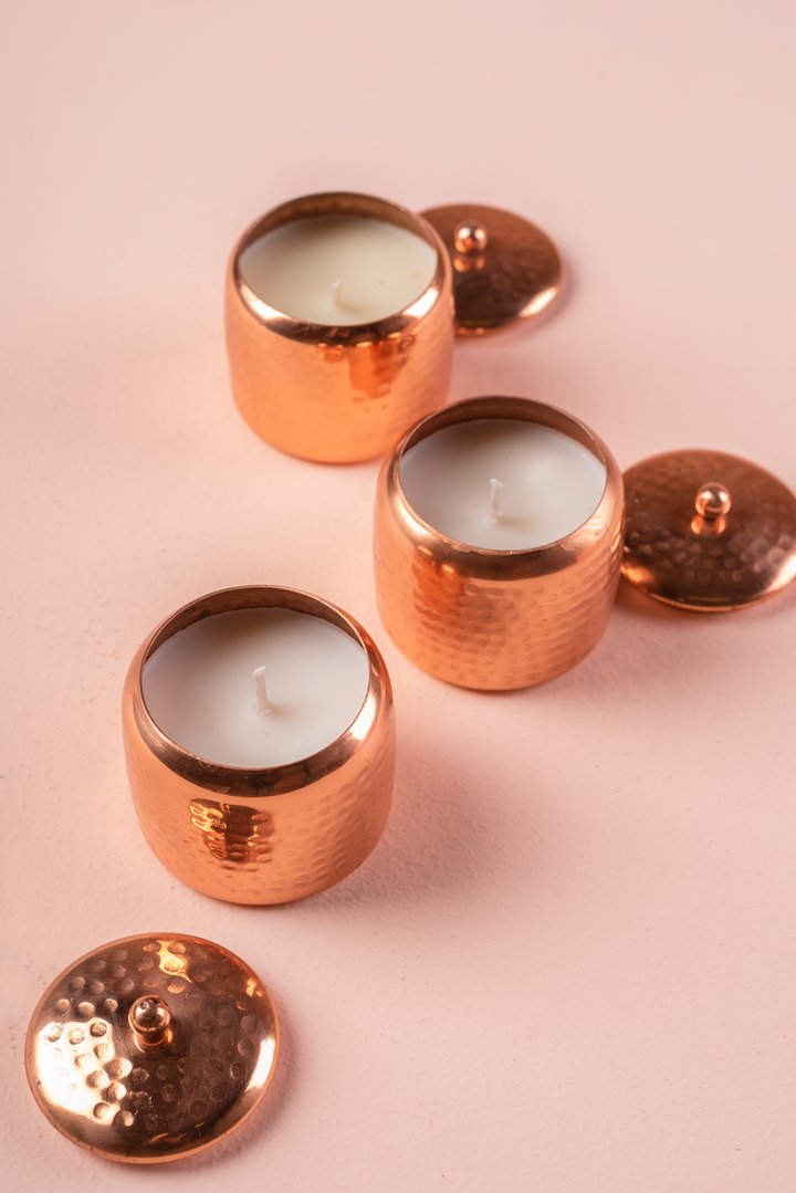 Set de Regalo Ayurveda: Trío de Velas en Cobre - Cera de Soja & Coco (Edición Lujo)
