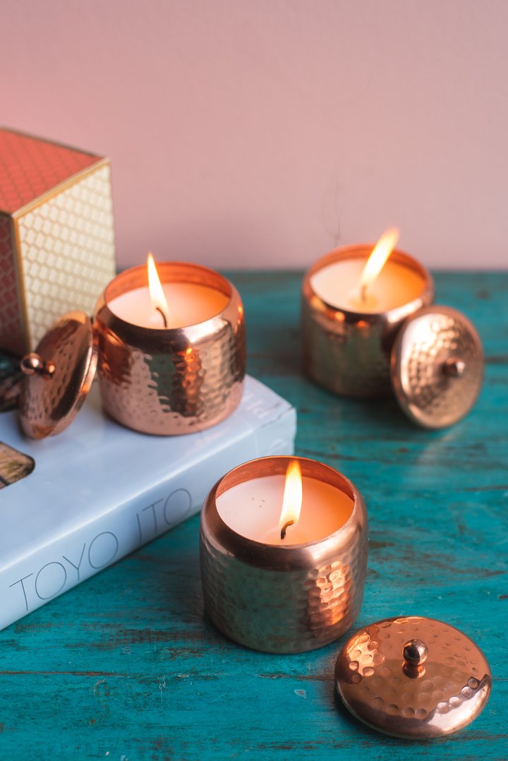 Set de Regalo Ayurveda: Trío de Velas en Cobre - Cera de Soja & Coco (Edición Lujo)